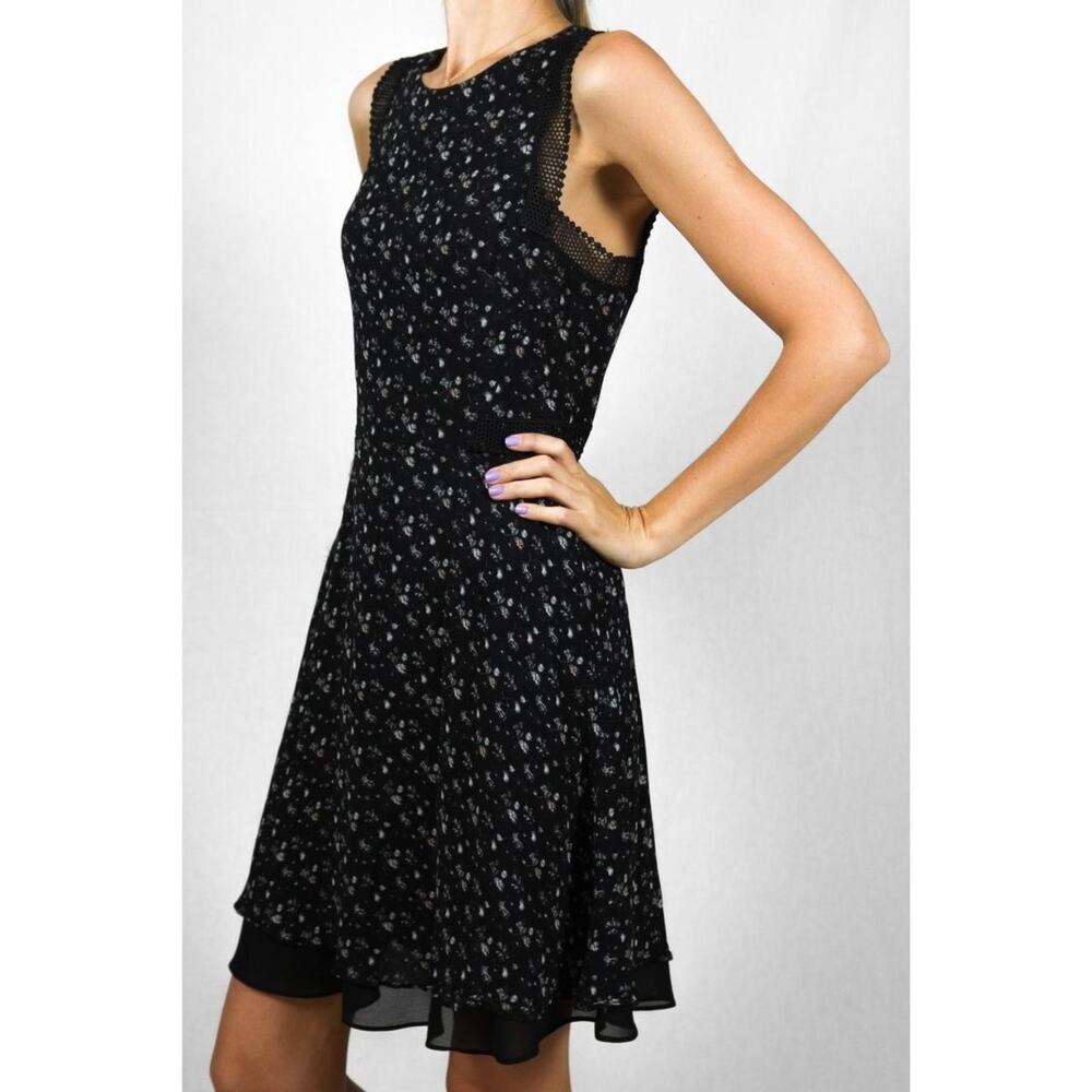 Reiss Womens Black Floral Sleeveless Mini Fit Dress Lace Trimmed Casual Size 8